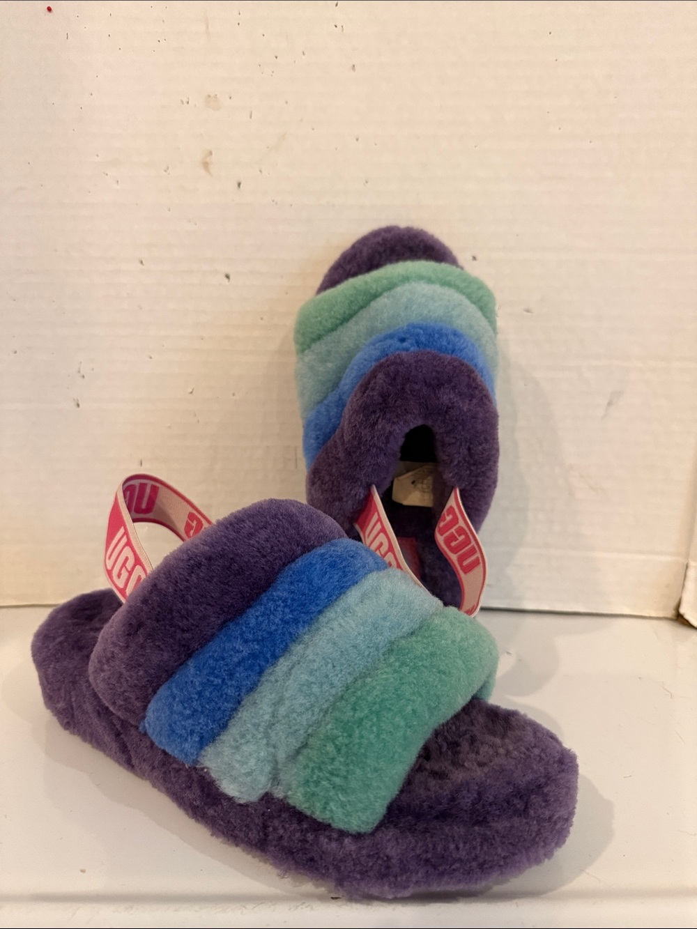 UGG Pride Fluff Yeah Multicolor Plush Slide Sandals Slippers ( sz 7)